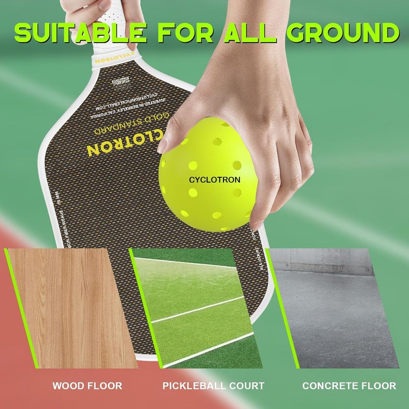 cyclotron P-40 Outdoor Pickleball Balls – USAPA Approved Pickleballs, 40-Hole Precision Design, High Visibility, Durable Seamless HDPE Construction, 3/6 Pack - Image 3